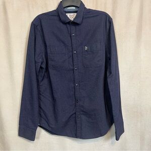Original Penguin Navy Blue Patterned Long Sleeve Button Up